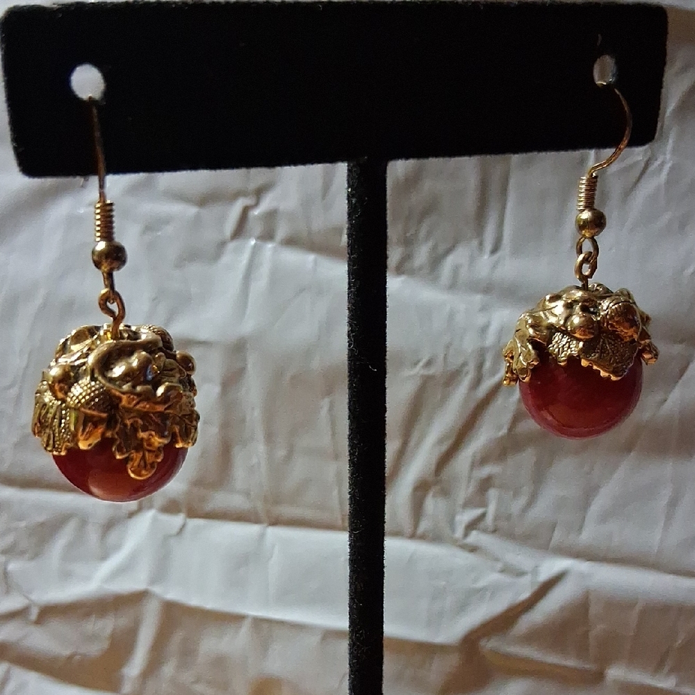 Elegant Gold and Red Drop Earrings